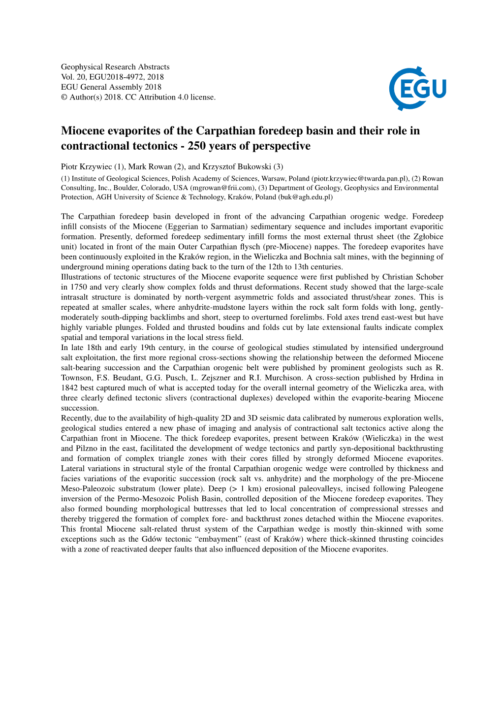 Miocene Evaporites of the Carpathian Foredeep Basin and Their Role in Contractional Tectonics - 250 Years of Perspective