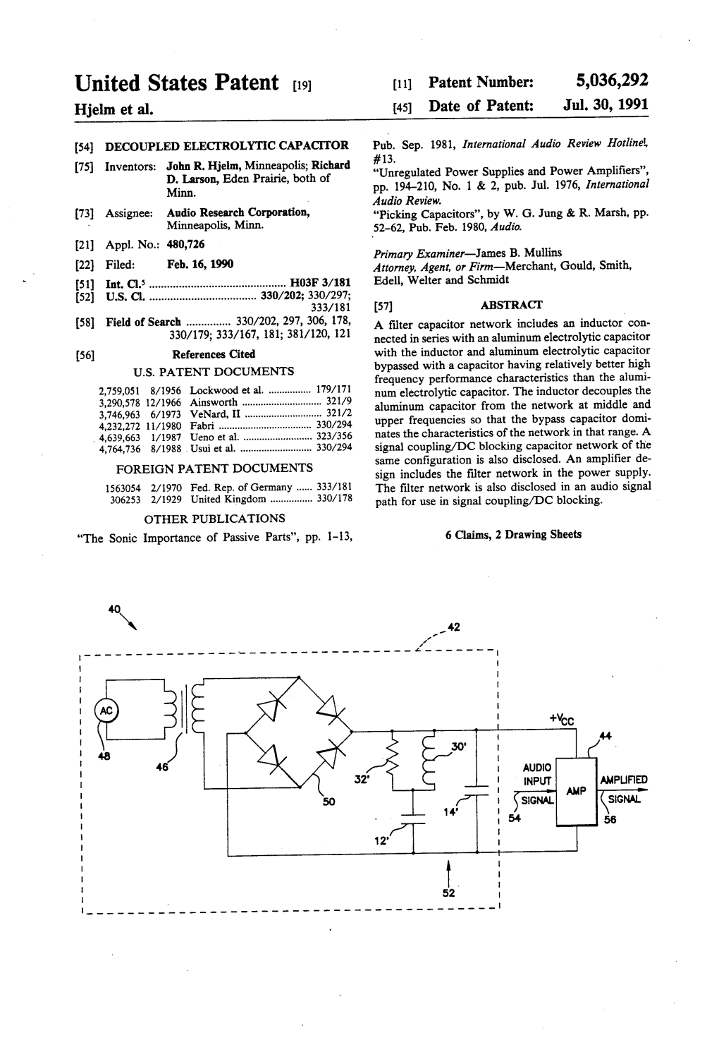 United States Patent (19) 11 Patent Number: 5,036,292 Hjelm Et Al