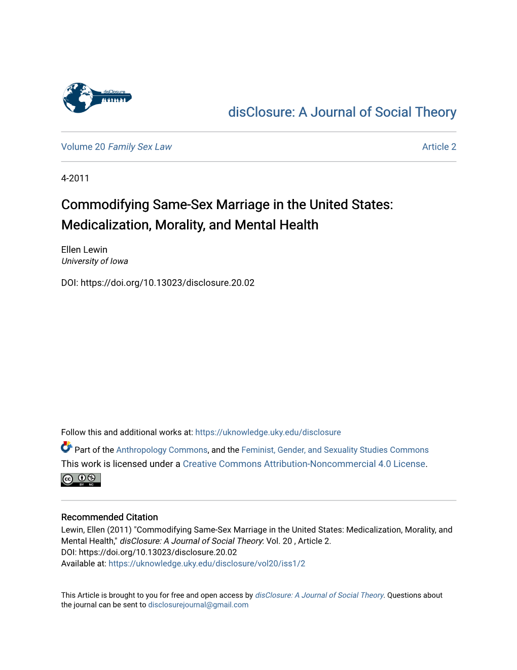 Commodifying Same-Sex Marriage in the United States: Medicalization, Morality, and Mental Health