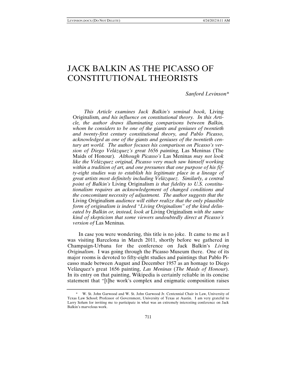 Jack Balkin As the Picasso of Constitutional Theorists