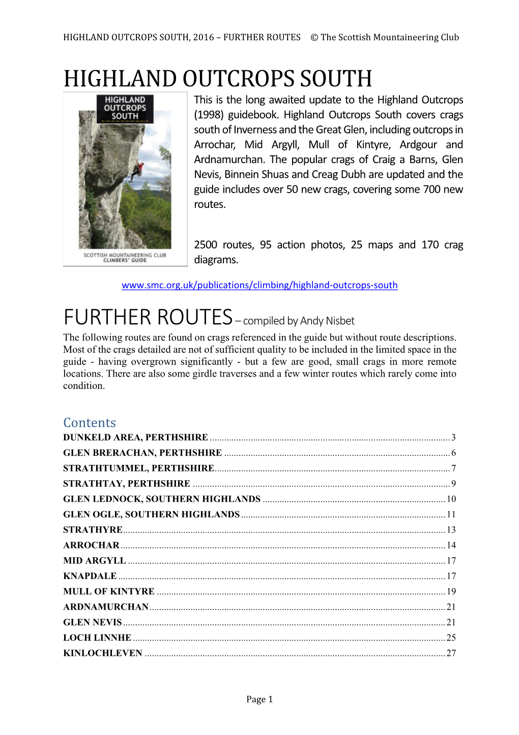 HIGHLAND OUTCROPS SOUTH, 2016 – FURTHER ROUTES © the Scottish Mountaineering Club