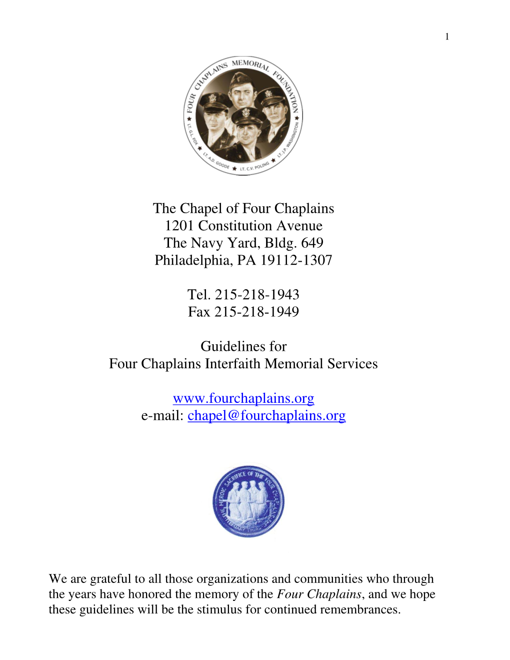 Four Chaplains Memorial Guidelines