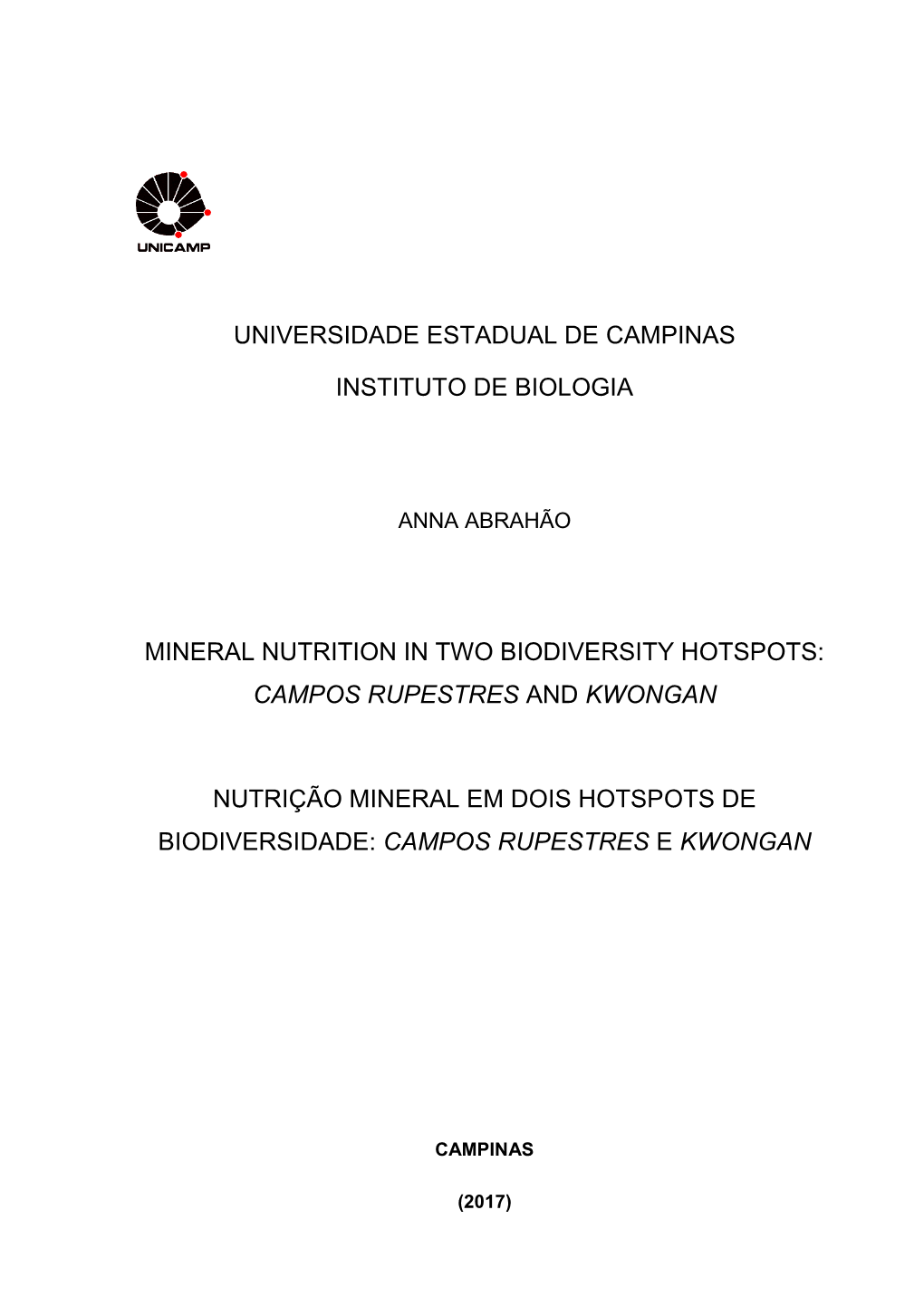 Universidade Estadual De Campinas Instituto De