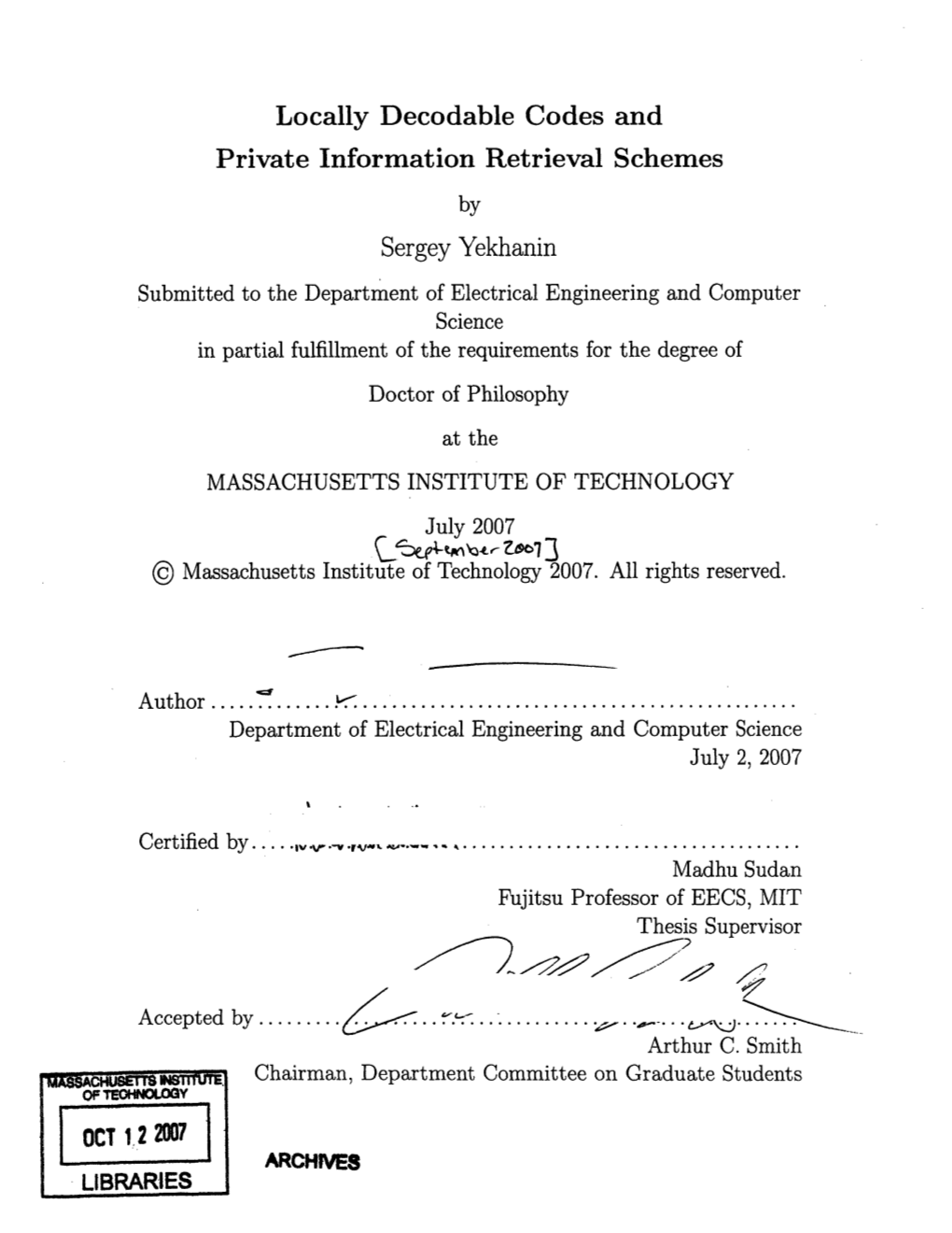 Locally Decodable Codes and Private Information Retrieval Schemes