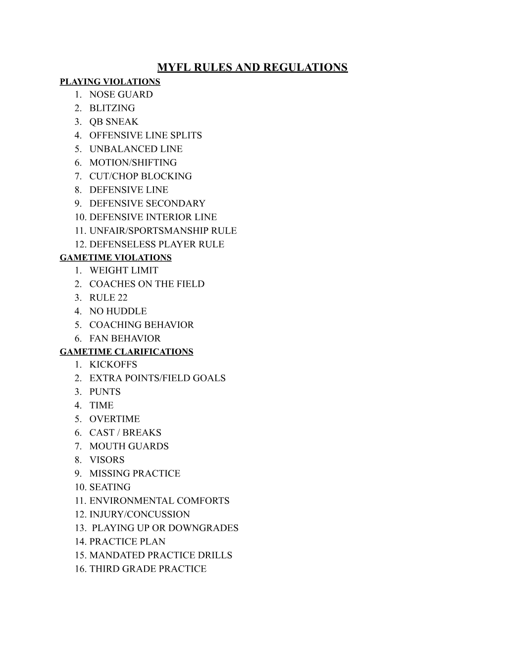 Myfl Rules and Regulations Playing Violations 1