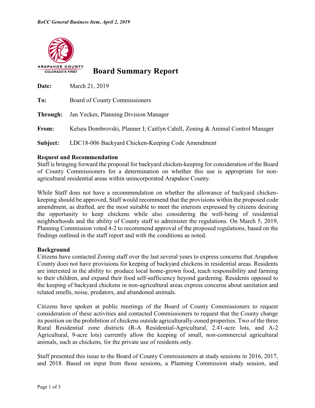 Board Summary Report