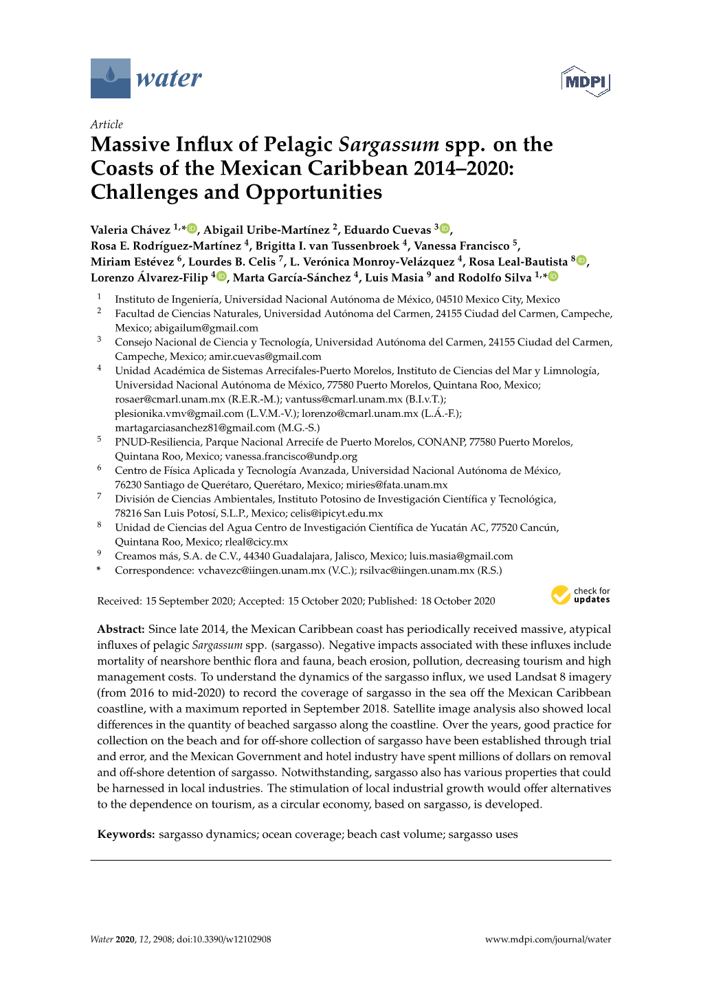 Massive Influx of Pelagic Sargassum Spp. on the Coasts of the Mexican