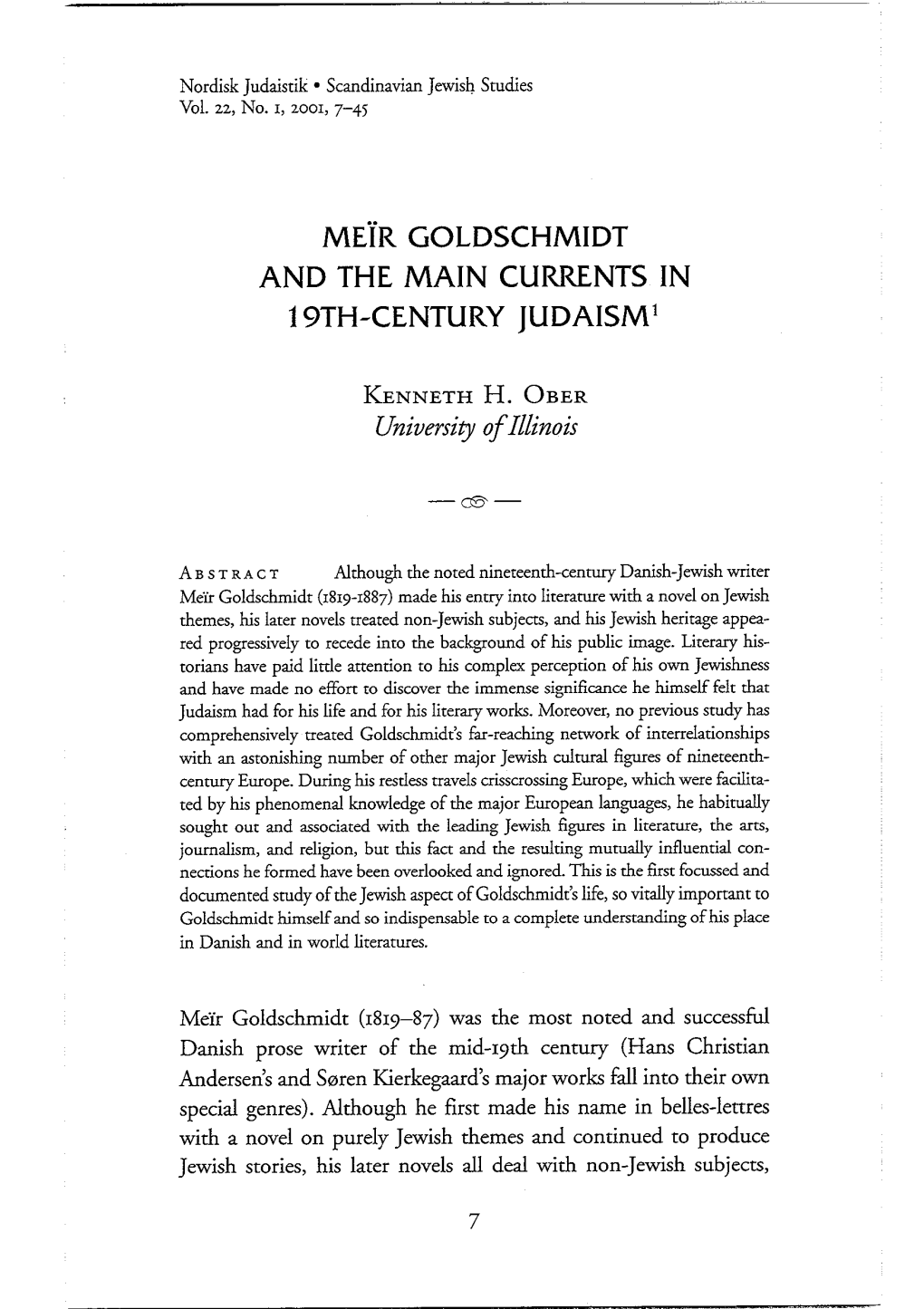 MEIR GOLDSCHMIDT and the MAIN CURRENTS in 19TH-CENTURY JUDAISM' University of Illinois