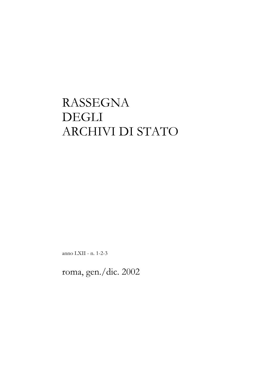 Rassegna Degli Archivi Di Stato