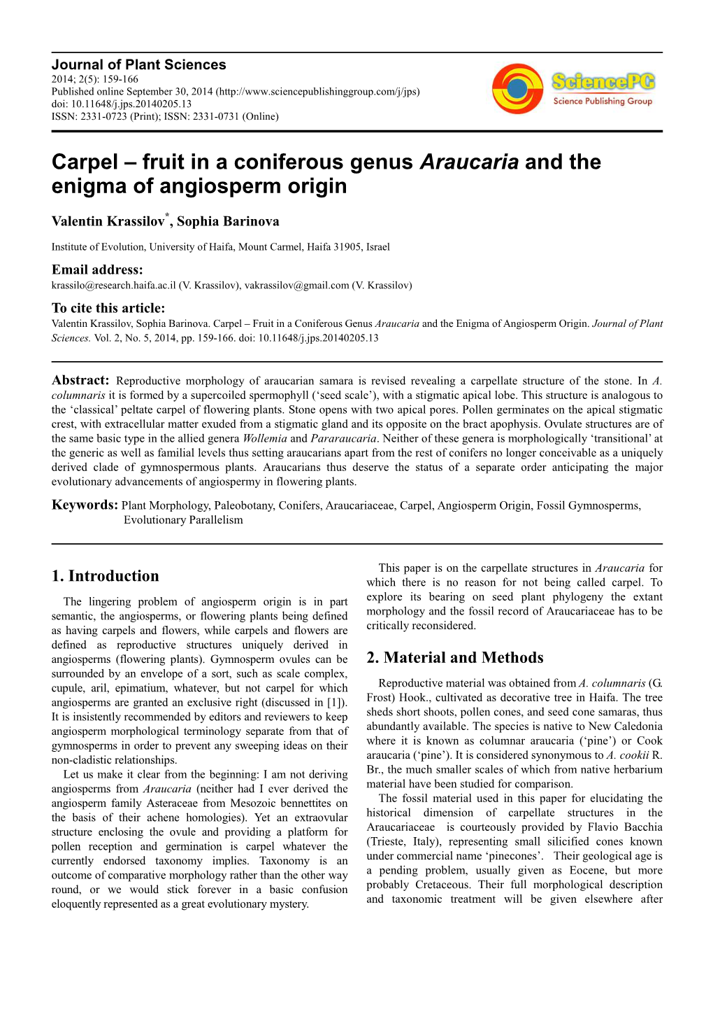 Carpel – Fruit in a Coniferous Genus Araucaria and the Enigma of Angiosperm Origin