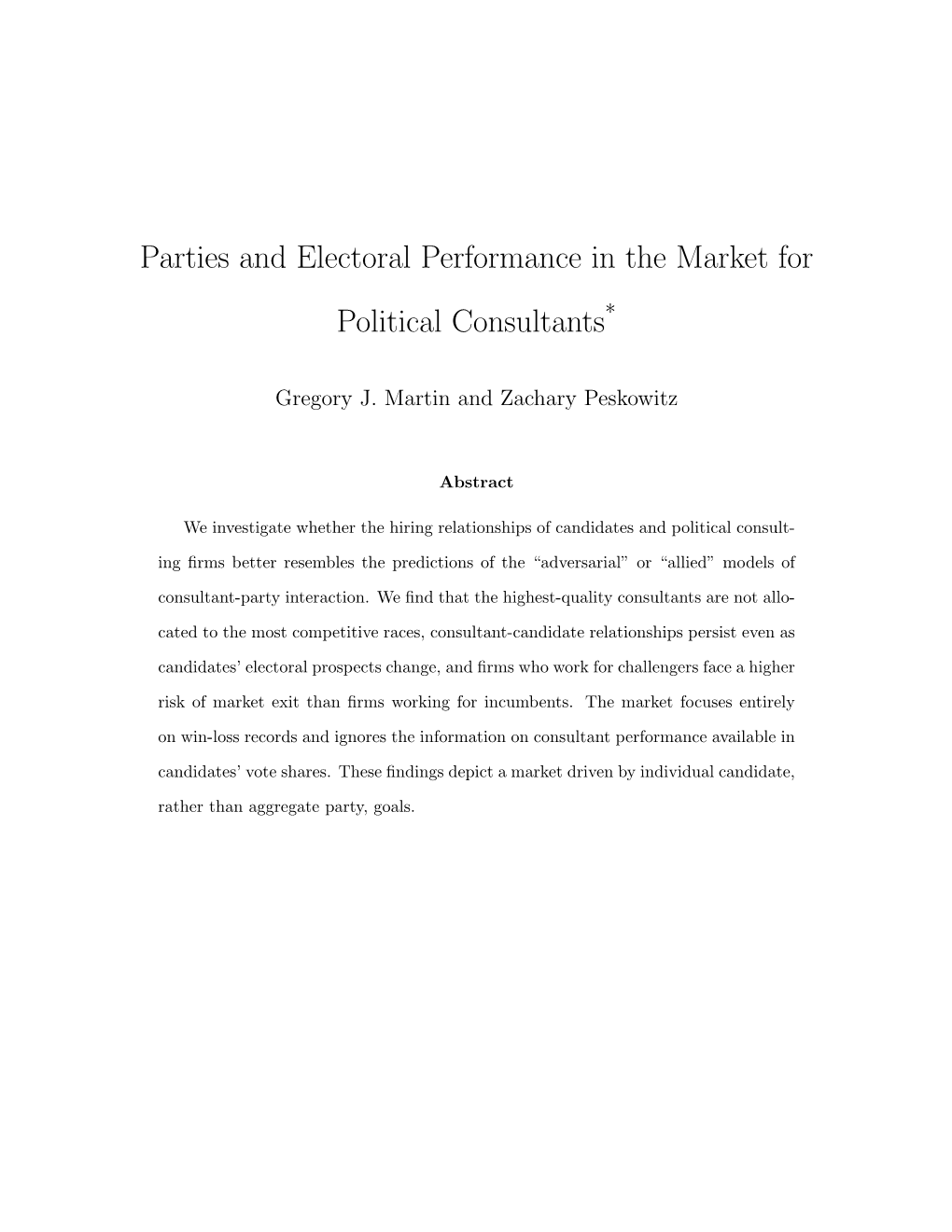 Parties and Electoral Performance in the Market for Political Consultants*