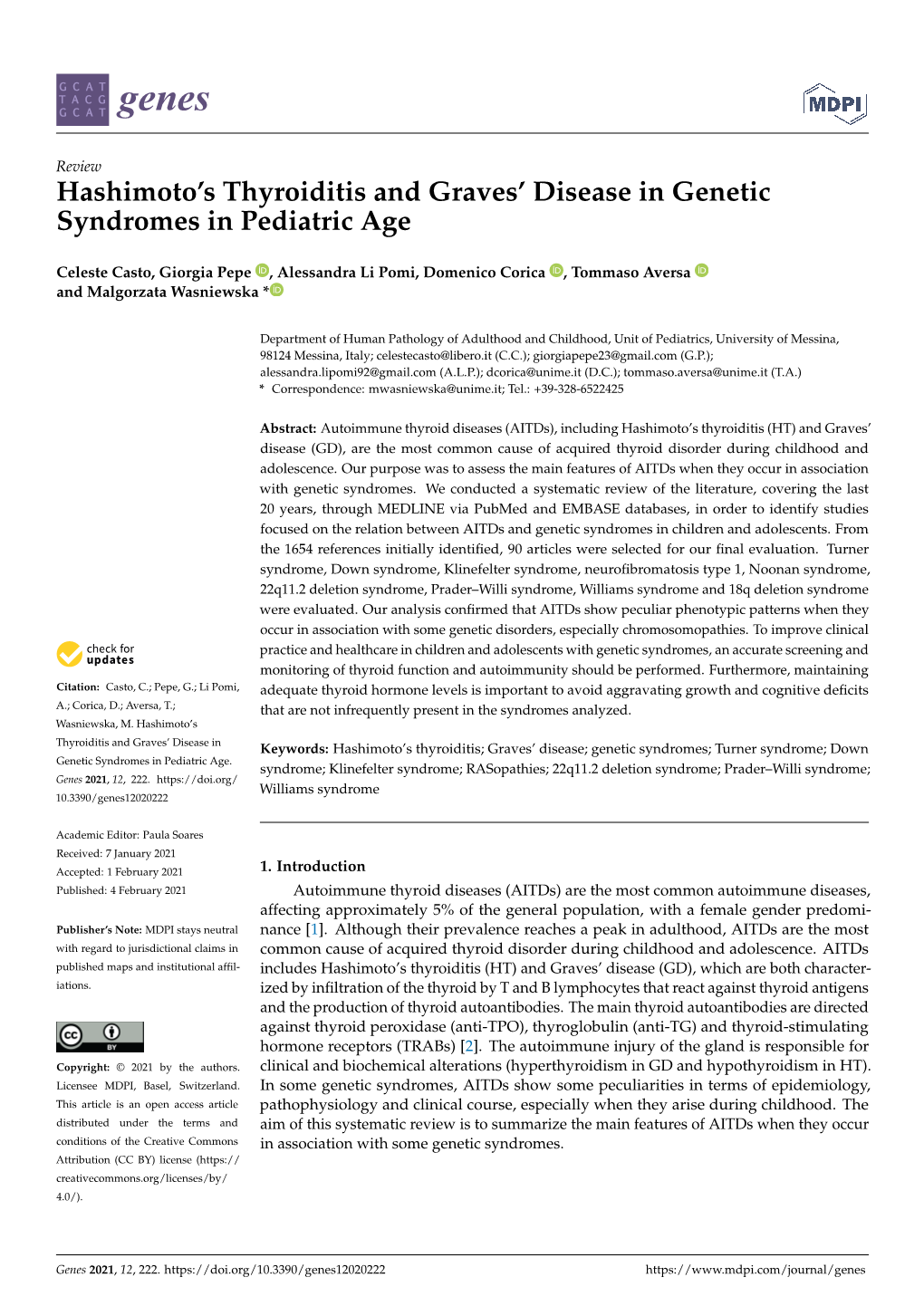 Hashimoto's Thyroiditis and Graves' Disease in Genetic Syndromes In