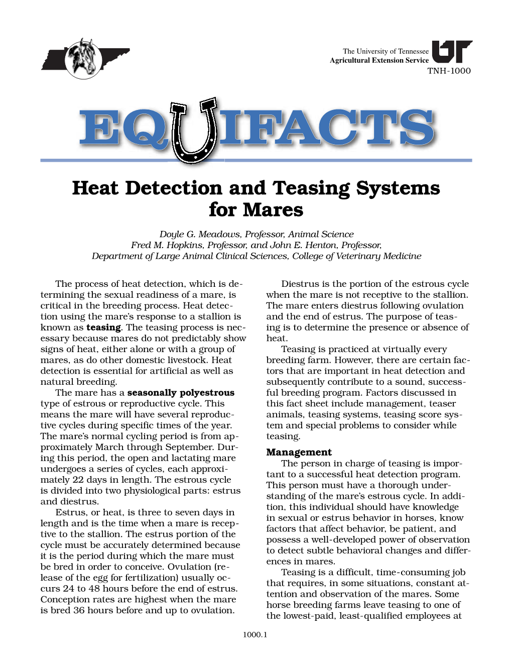 Heat Detection and Teasing Systems for Mares