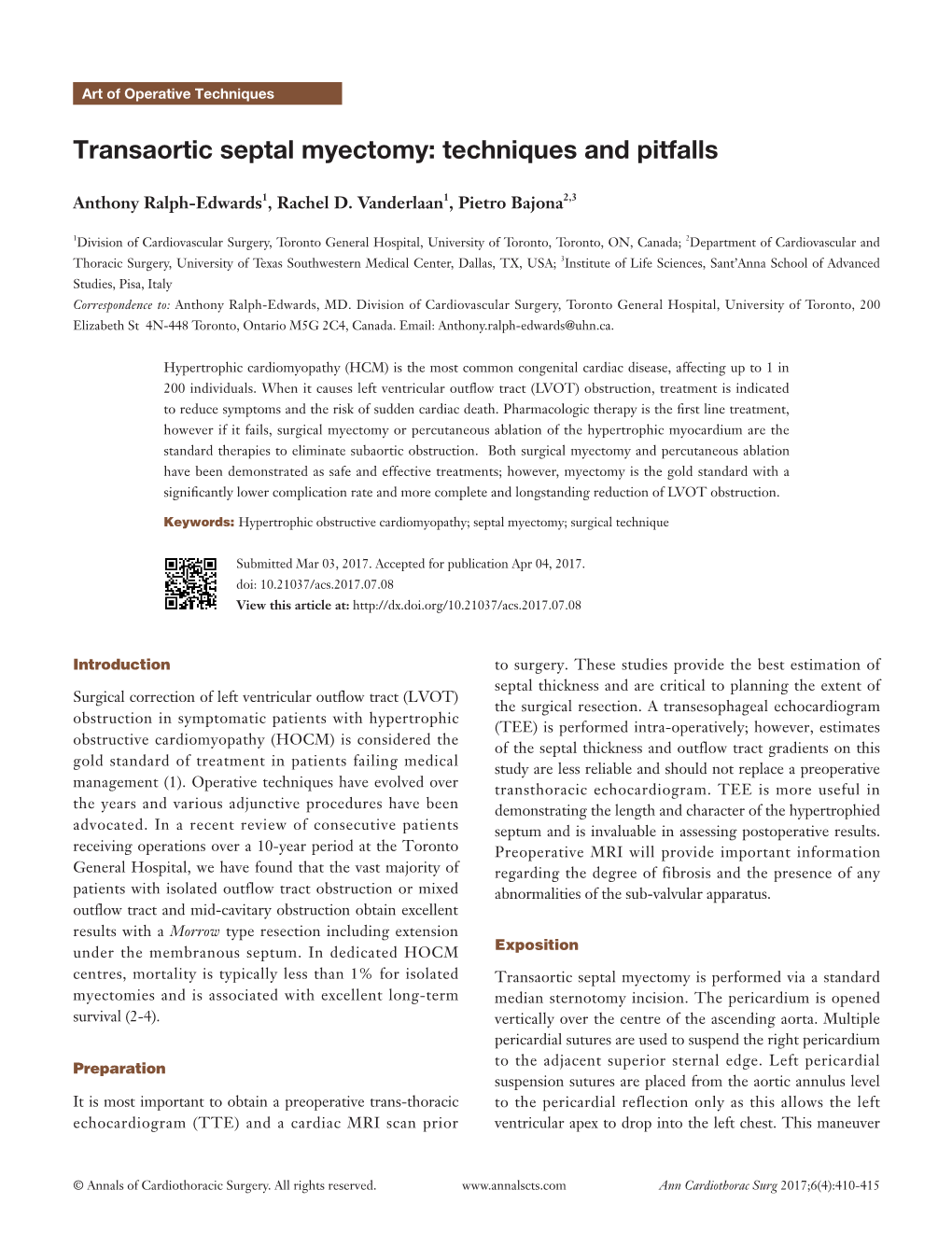 Transaortic Septal Myectomy: Techniques and Pitfalls