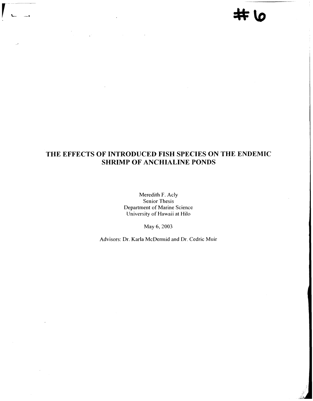 The Effects of Introduced Fish Species on the Endemic Shrimp of Anchialine Ponds