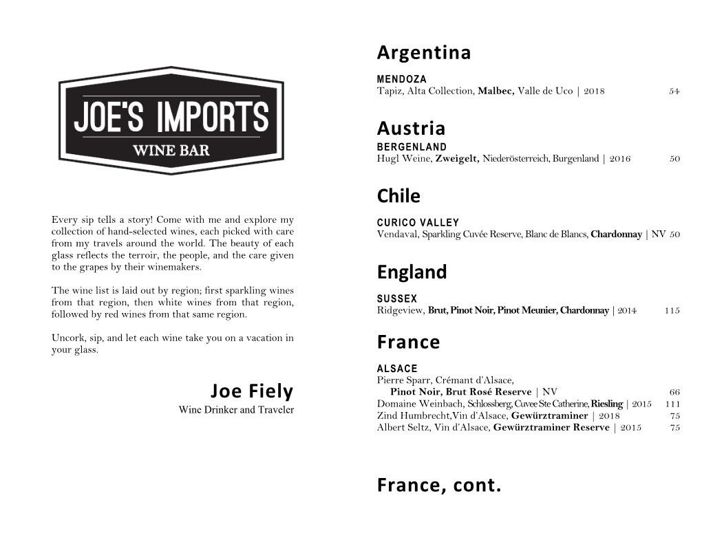 Joe Fiely Argentina Austria Chile England France France, Cont