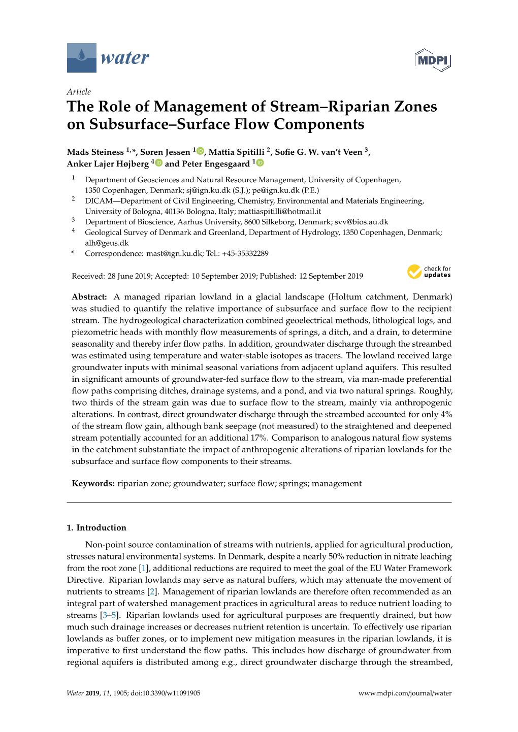 The Role of Management of Stream–Riparian Zones on Subsurface–Surface Flow Components