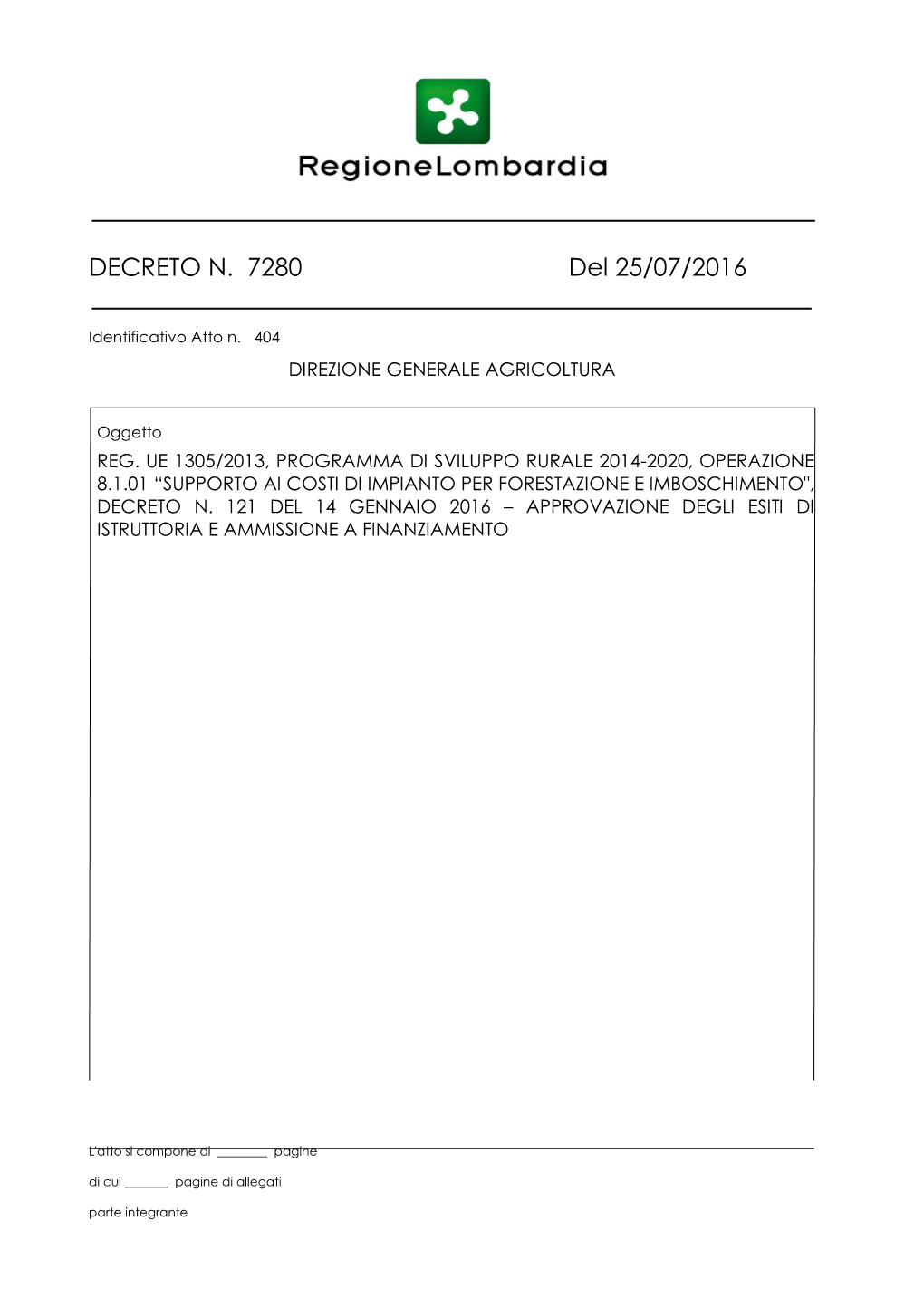 DECRETO N. 7280 Del 25/07/2016