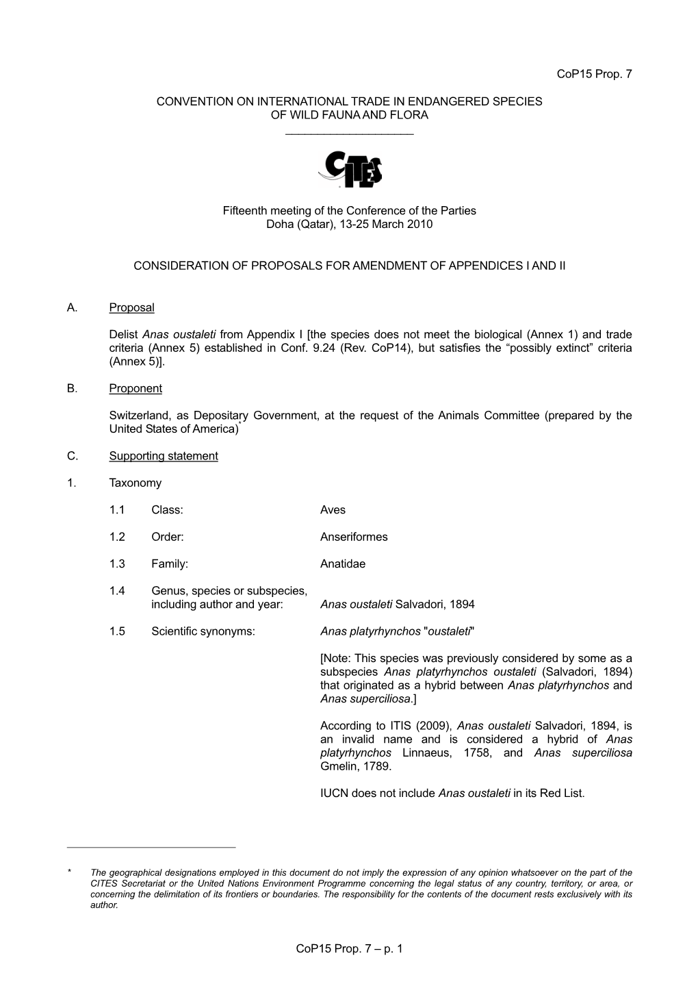 P. 1 Cop15 Prop. 7 CONVENTION on INTERNATIONAL TRADE