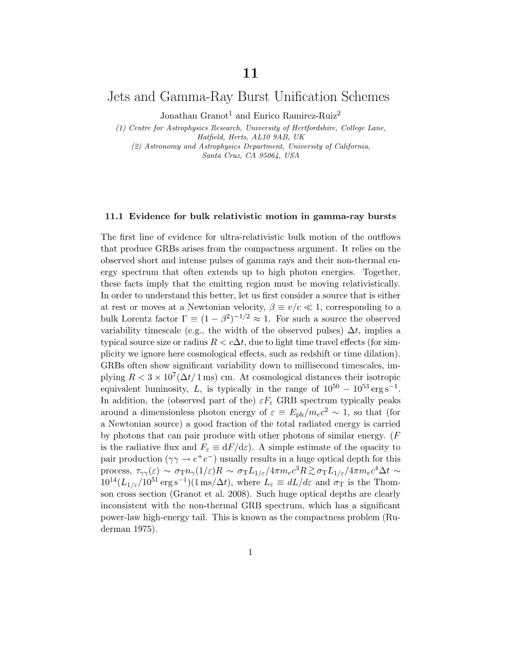 11 Jets and Gamma-Ray Burst Unification Schemes