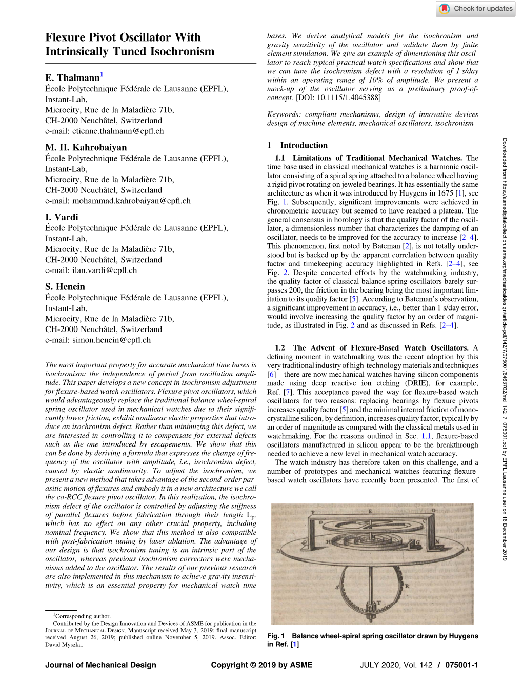 Flexure Pivot Oscillator with Intrinsically Tuned Isochronism