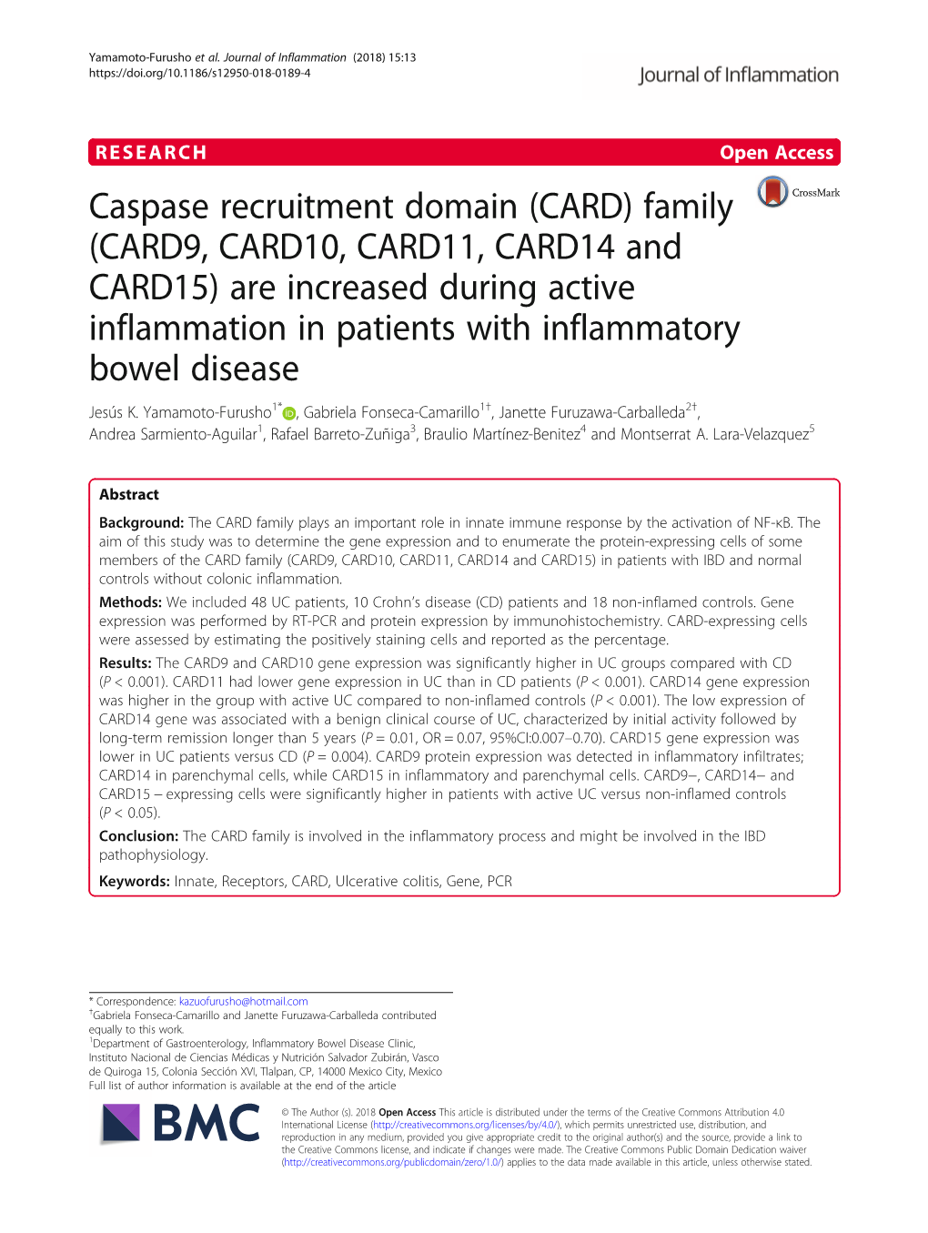 Caspase Recruitment Domain (CARD) Family (CARD9, CARD10, CARD11, CARD14 and CARD15) Are Increased During Active Inflammation In