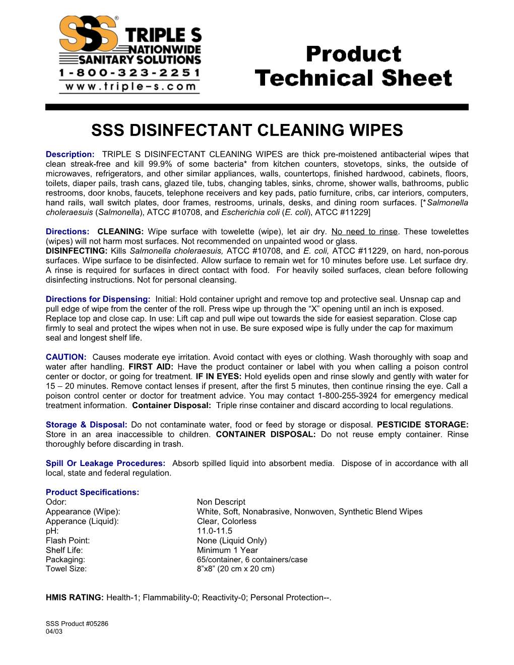 Sss Disinfectant Cleaning Wipes