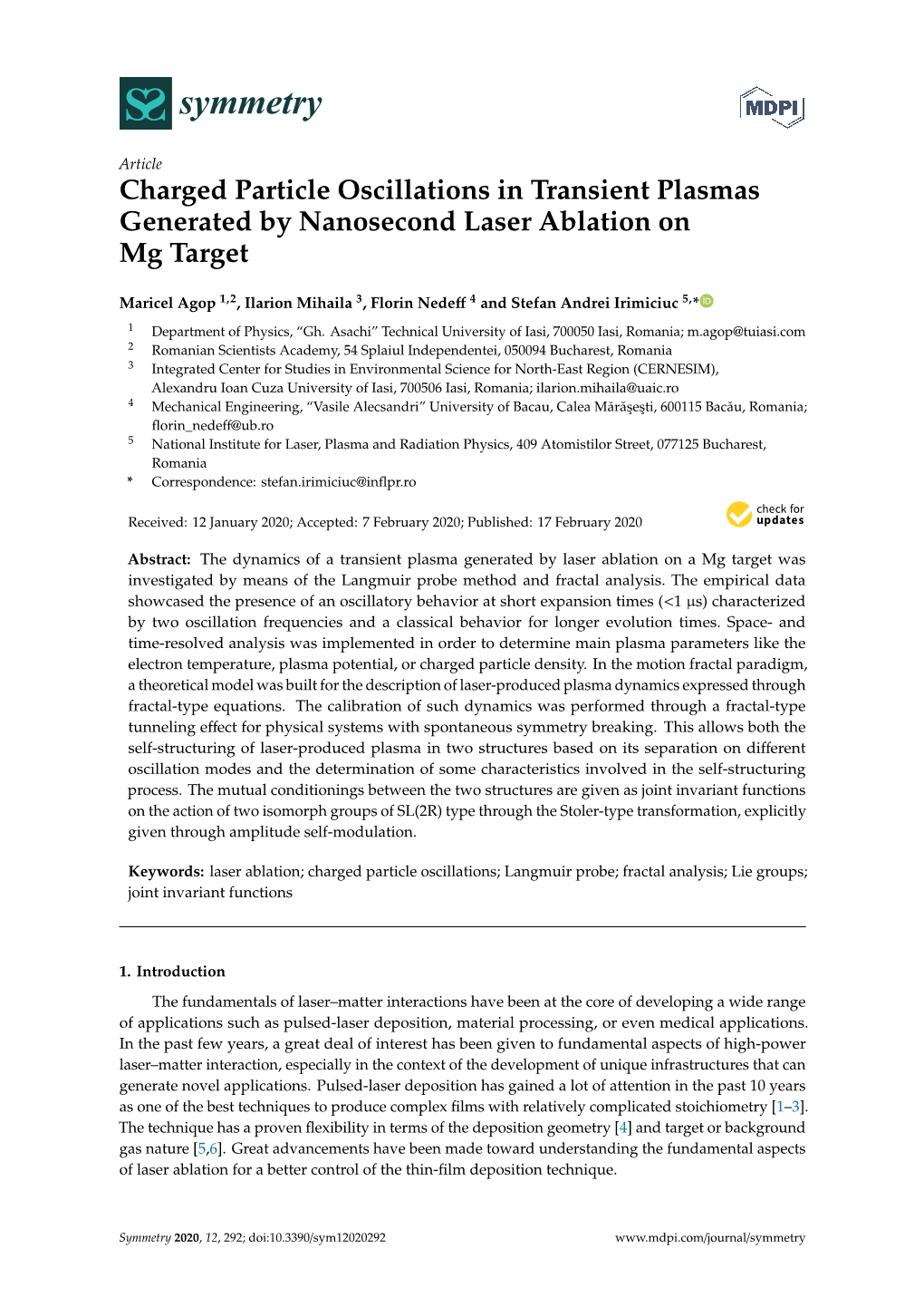 Charged Particle Oscillations in Transient Plasmas Generated by Nanosecond Laser Ablation on Mg Target