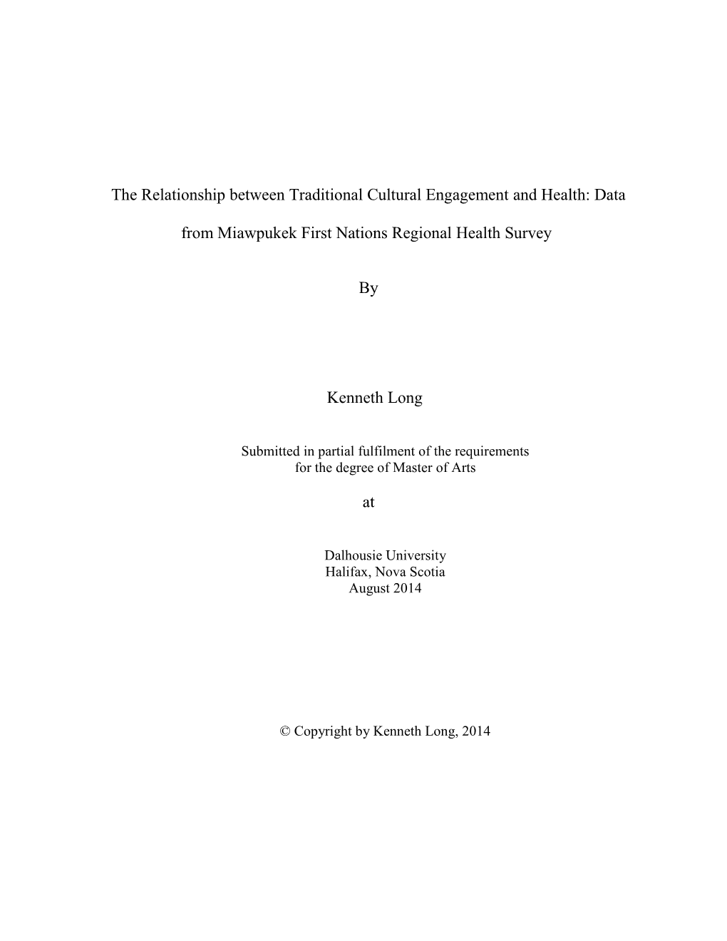 Data from Miawpukek First Nations Regional Health Survey B