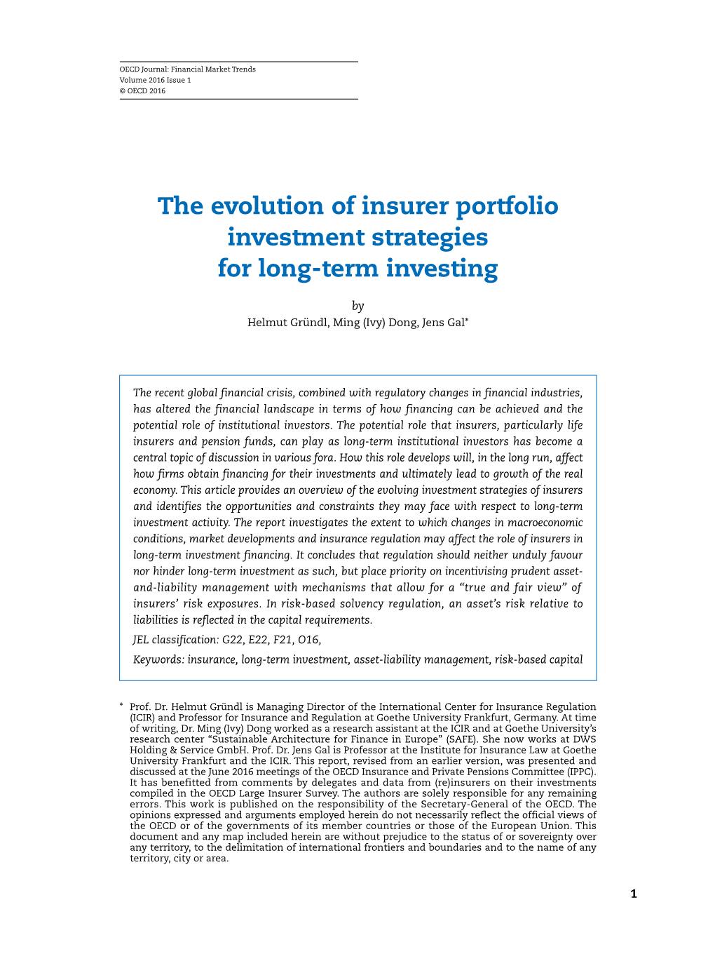 The Evolution of Insurer Portfolio Investment Strategies for Long-Term Investing