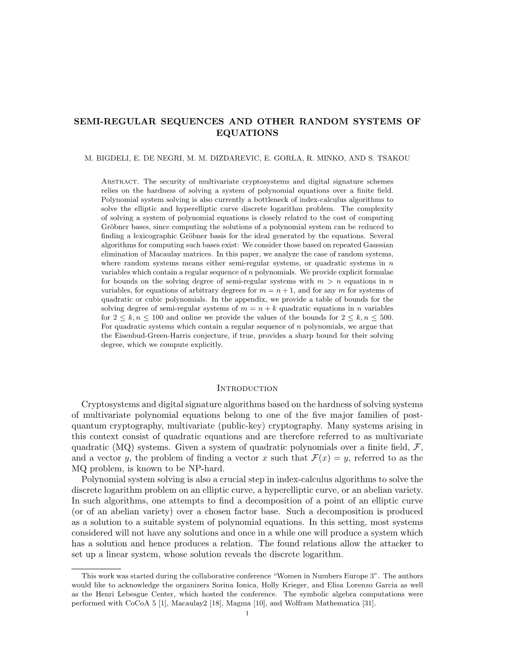 Semi-Regular Sequences and Other Random Systems of Equations