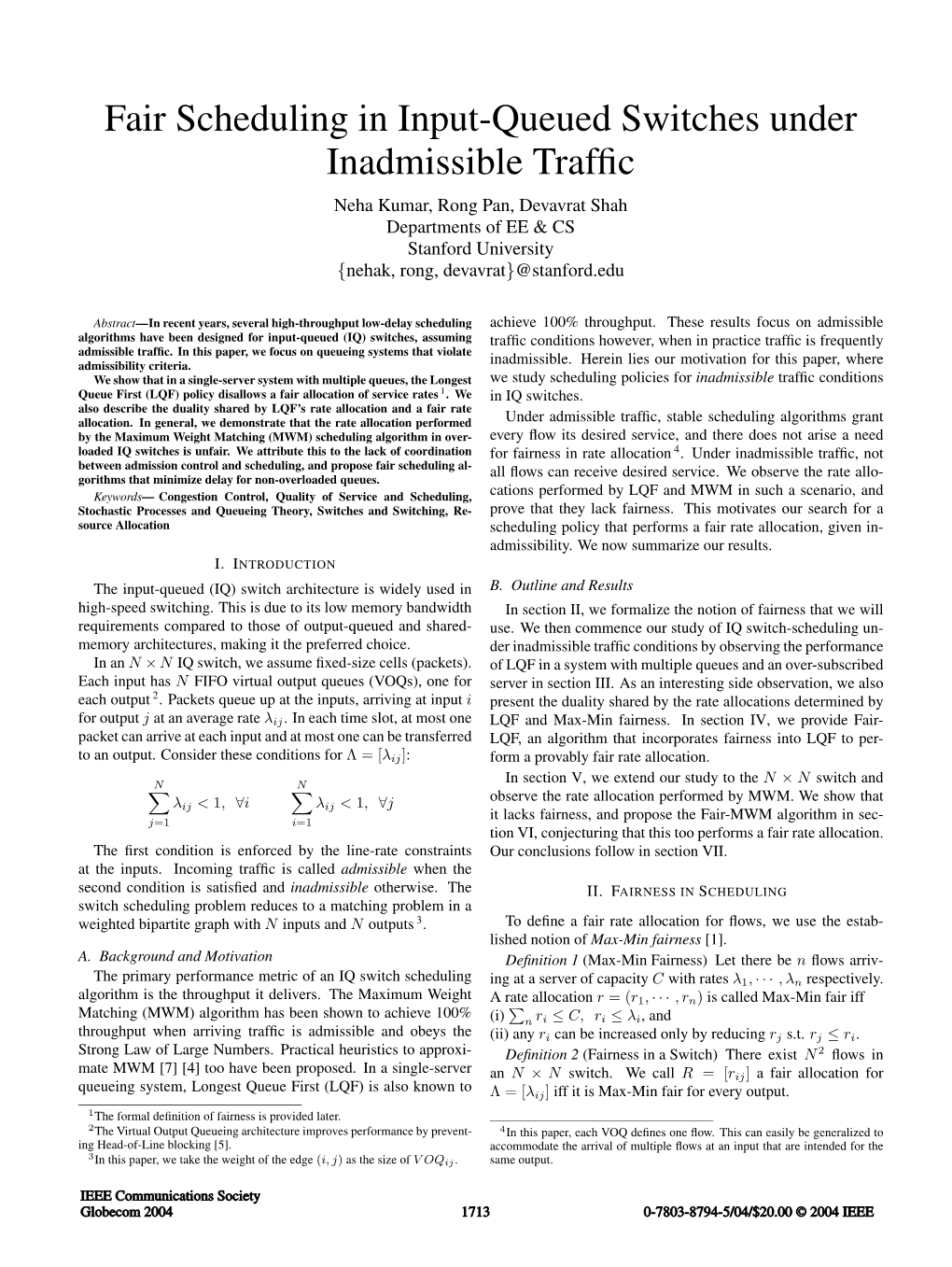 Fair Scheduling in Input-Queued Switches Under Inadmissible Traffic