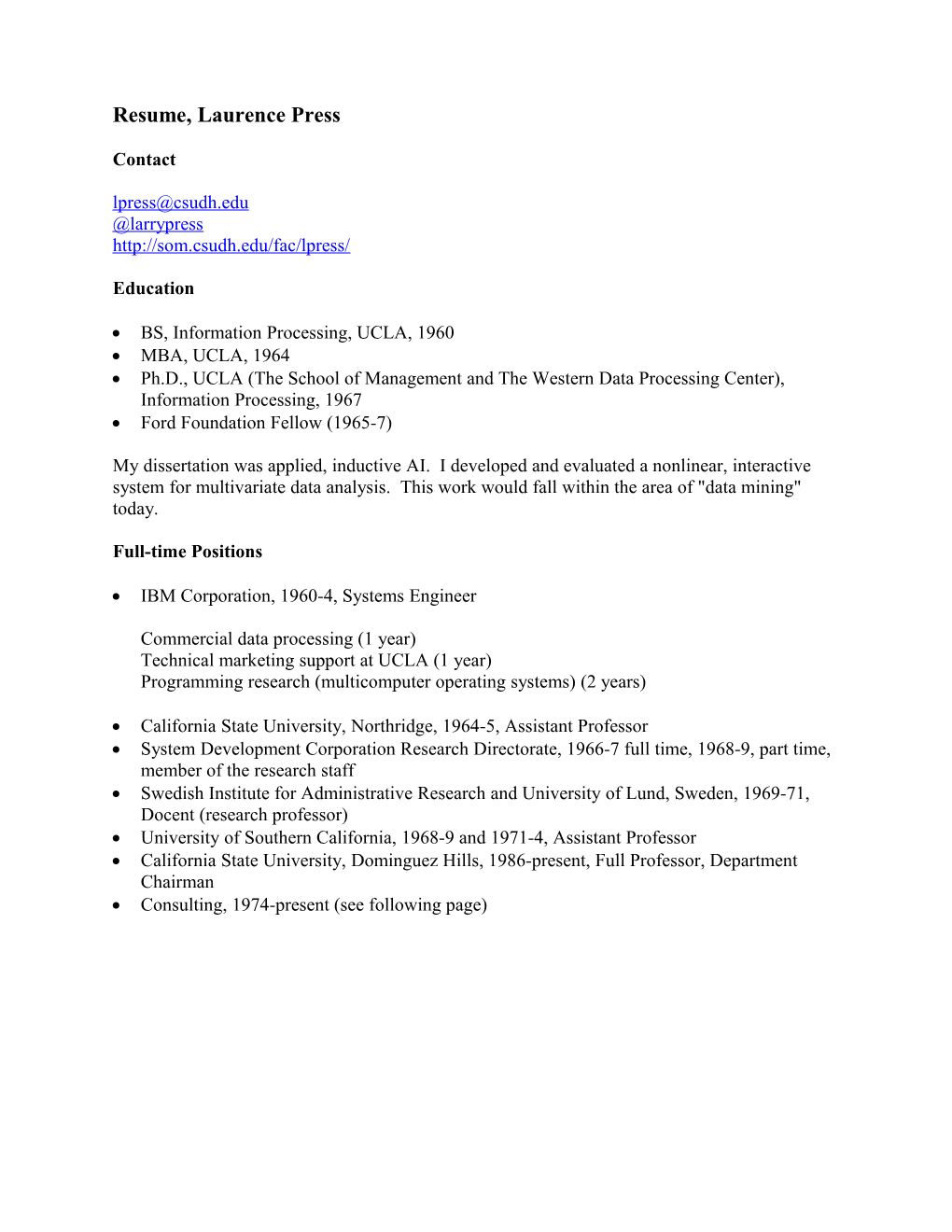 Resume, Laurence Press