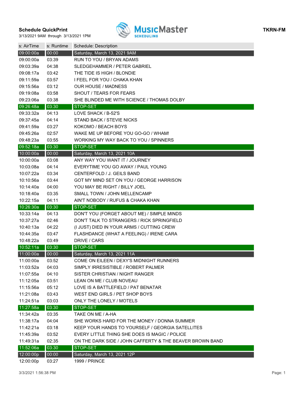 Schedule Quickprint TKRN-FM