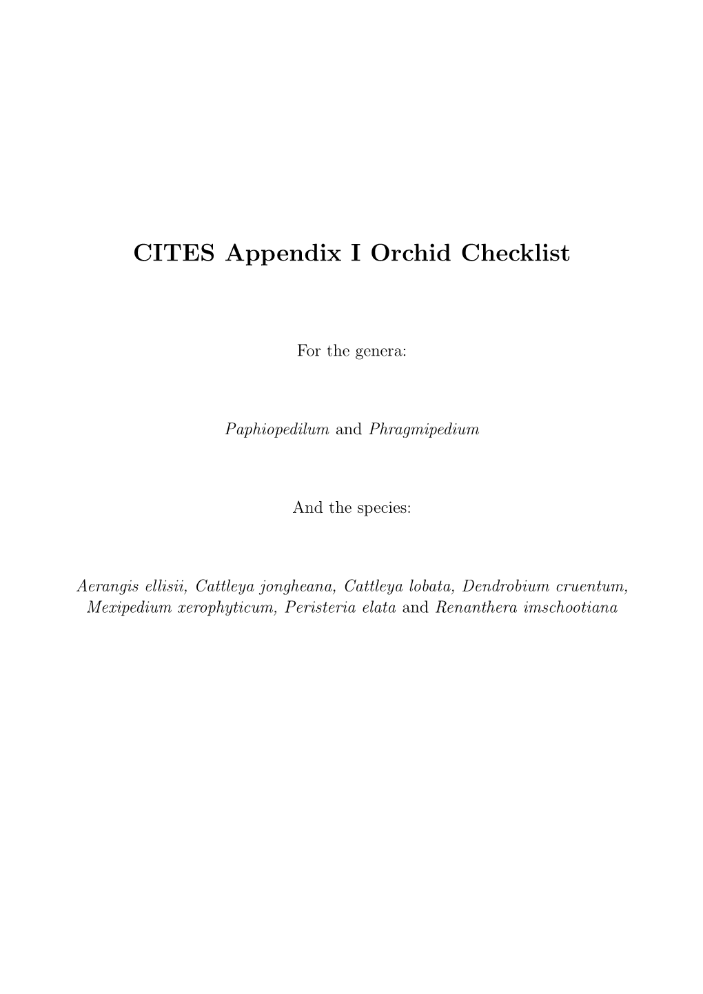 CITES Orchids Appendix I Checklist