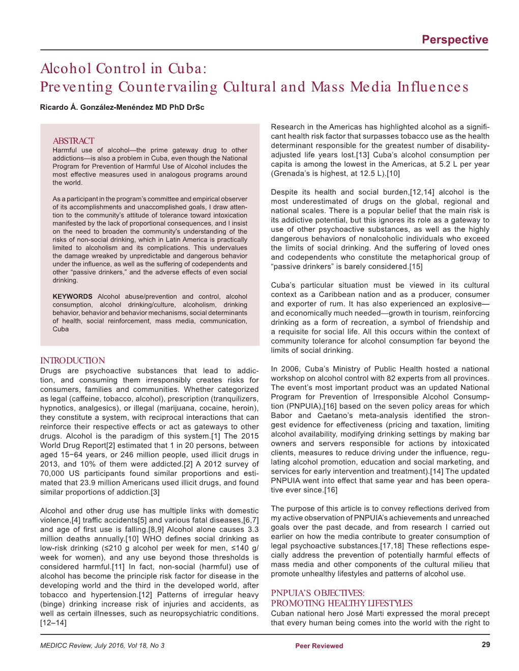 Alcohol Control in Cuba: Preventing Countervailing Cultural and Mass Media Influences