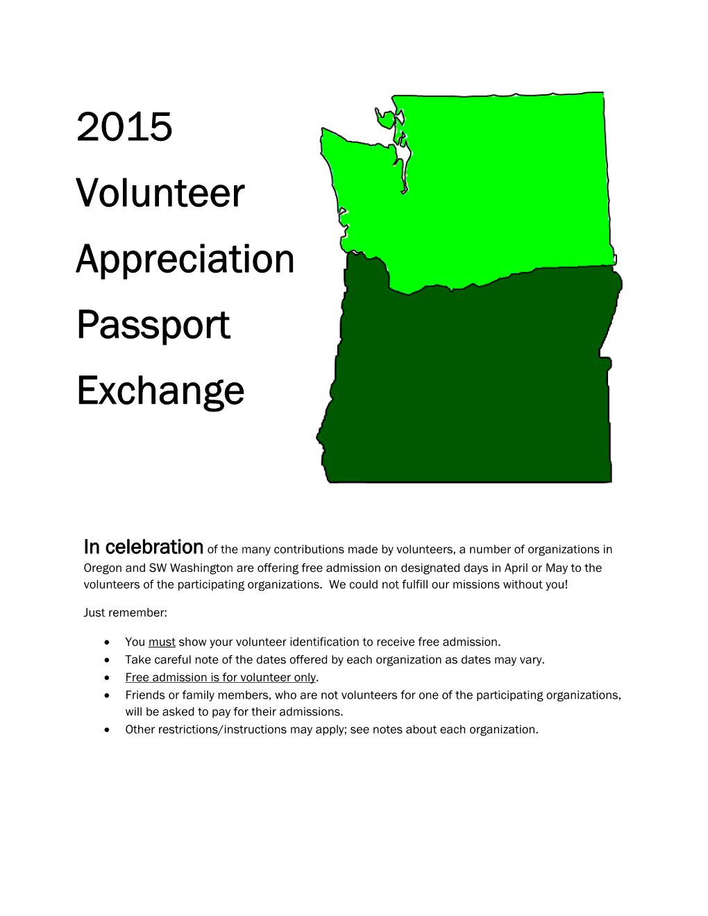 2015 Volunteer Appreciation Passport Exchange