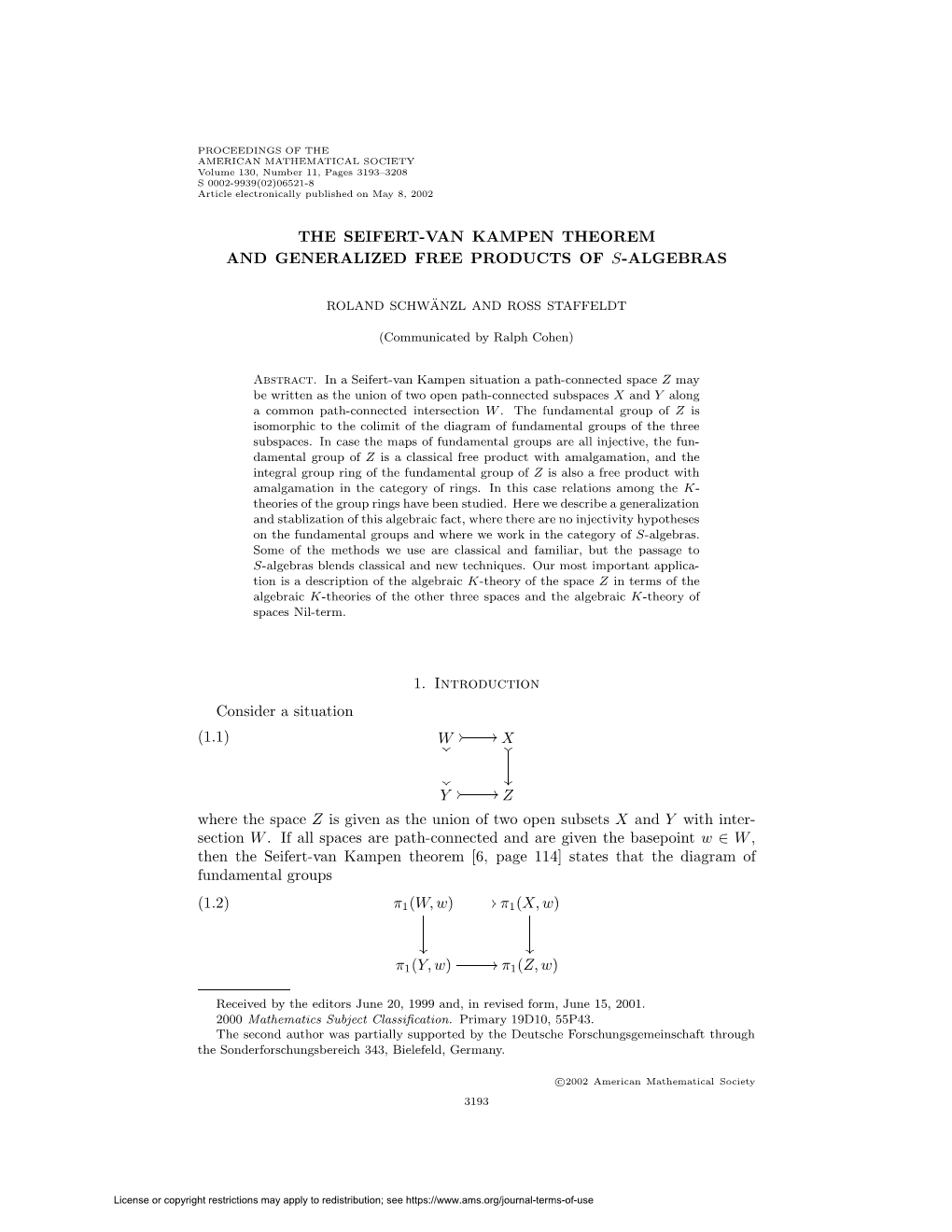 The Seifert-Van Kampen Theorem and Generalized Free Products of S-Algebras