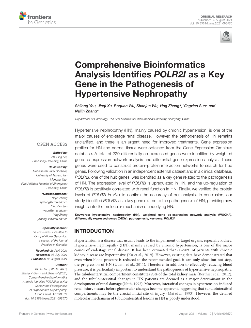 Comprehensive Bioinformatics Analysis Identifies POLR2I As a Key
