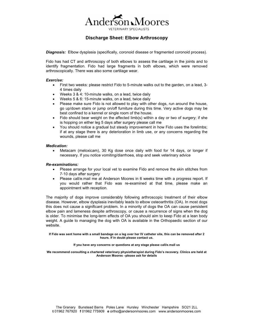 Discharge Sheet: Elbow Arthroscopy