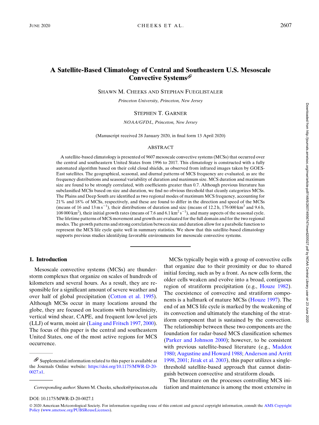 A Satellite-Based Climatology of Central and Southeastern U.S. Mesoscale Convective Systems