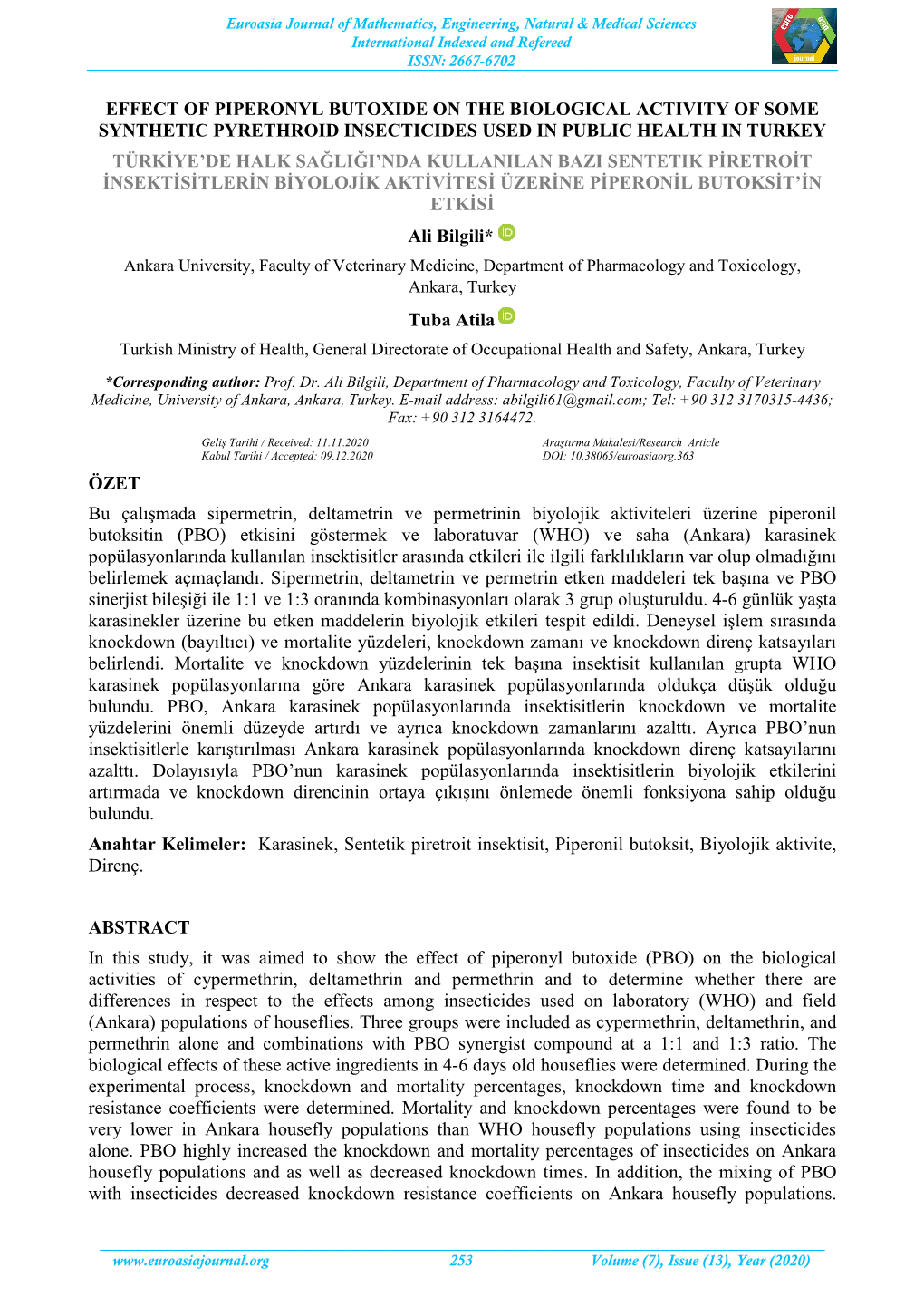 Effect of Piperonyl Butoxide on the Biological Activity Of