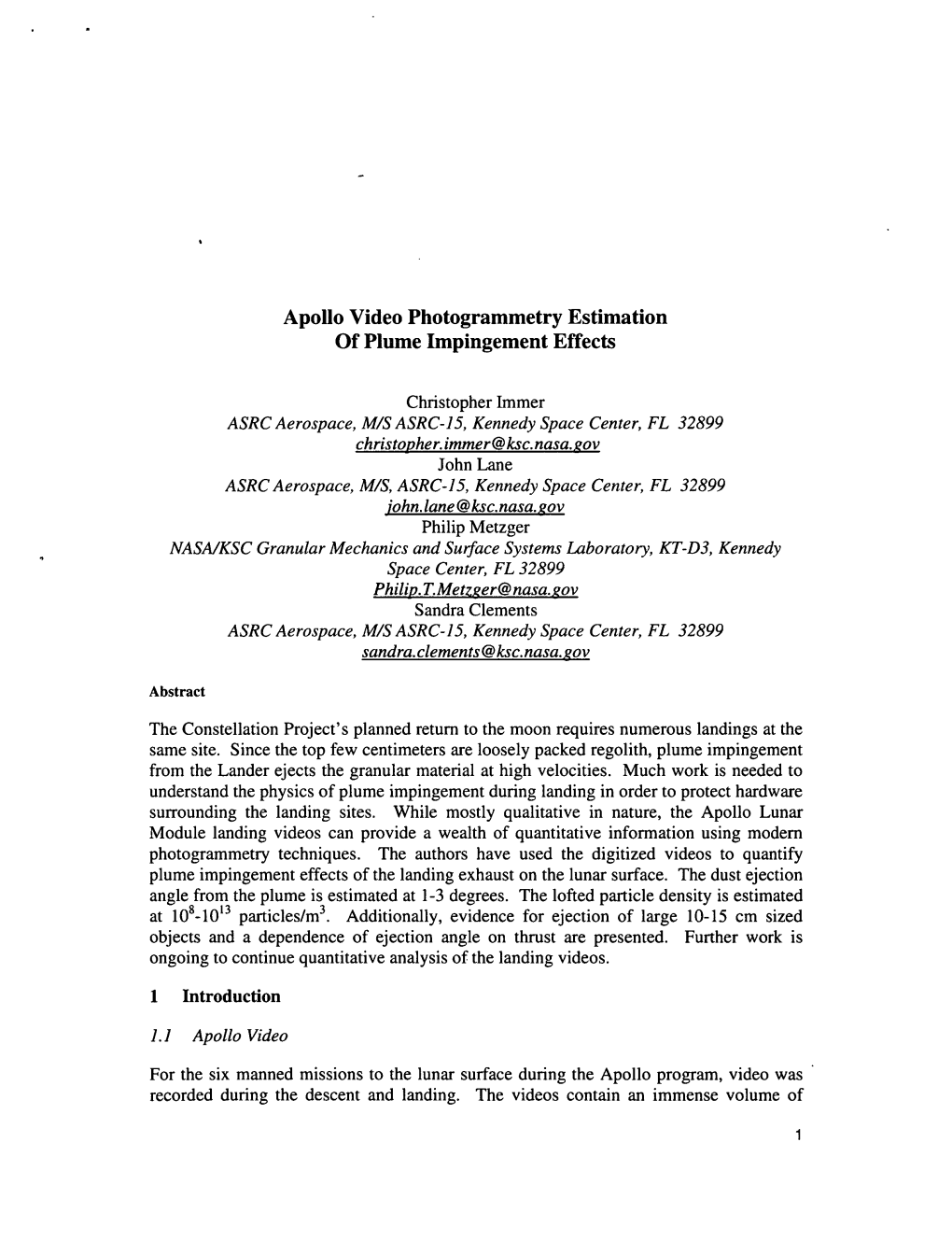 Apollo Video Photogrammetry Estimation of Plume Impingement Effects