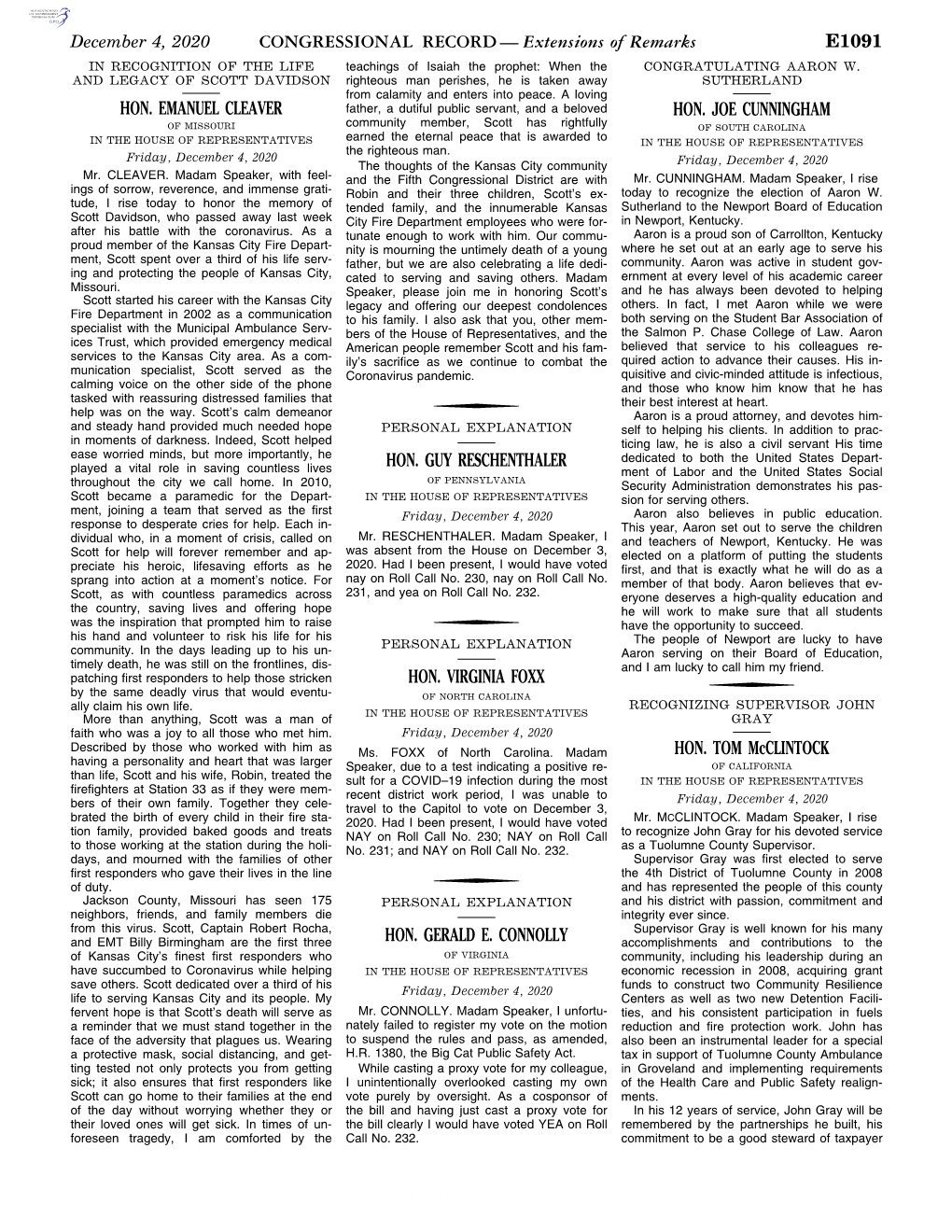 CONGRESSIONAL RECORD— Extensions of Remarks E1091 HON. EMANUEL CLEAVER HON. GUY RESCHENTHALER HON. VIRGINIA FOXX HON. GERALD E