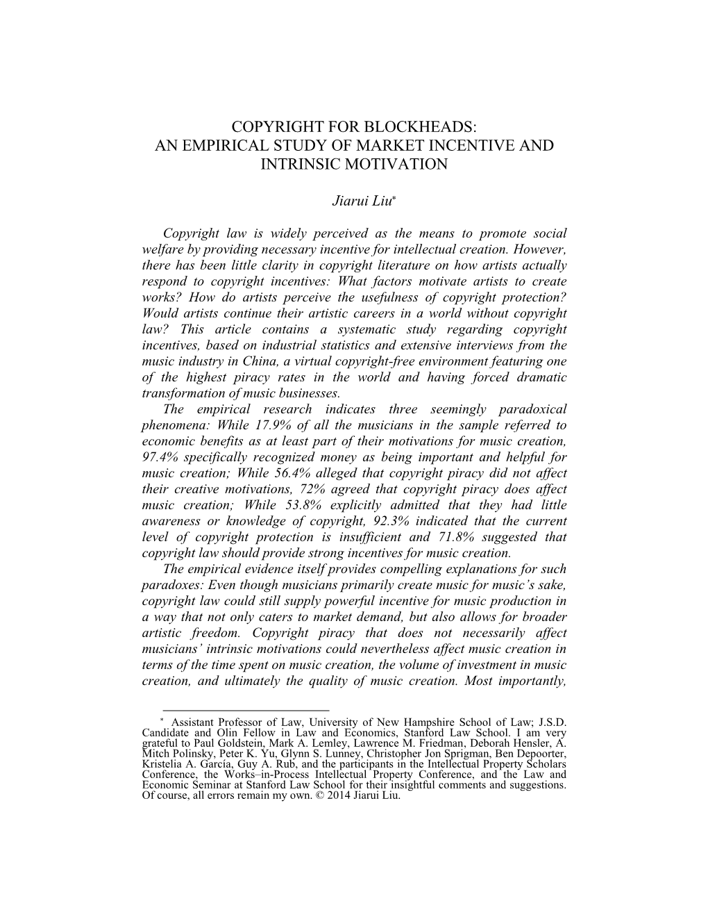 Copyright for Blockheads: an Empirical Study of Market Incentive and Intrinsic Motivation