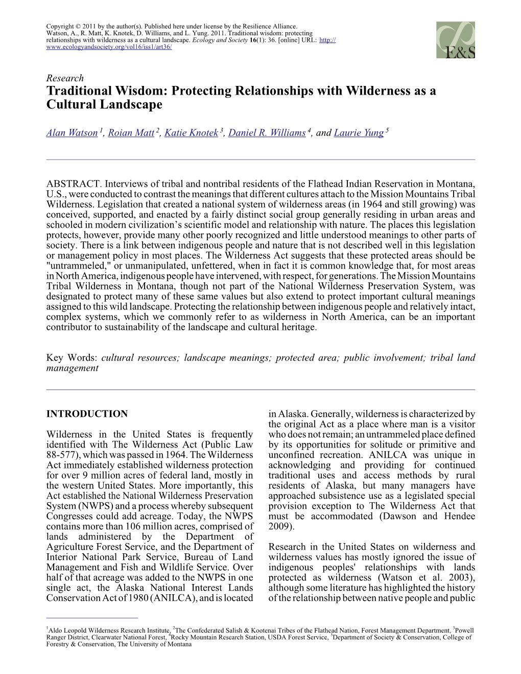 Protecting Relationships with Wilderness As a Cultural Landscape