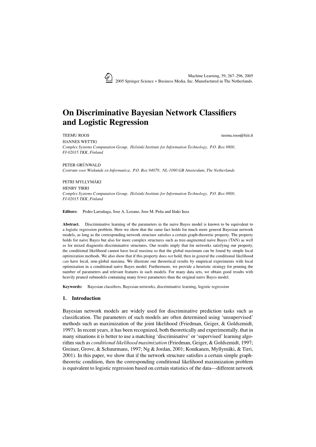 On Discriminative Bayesian Network Classifiers and Logistic Regression