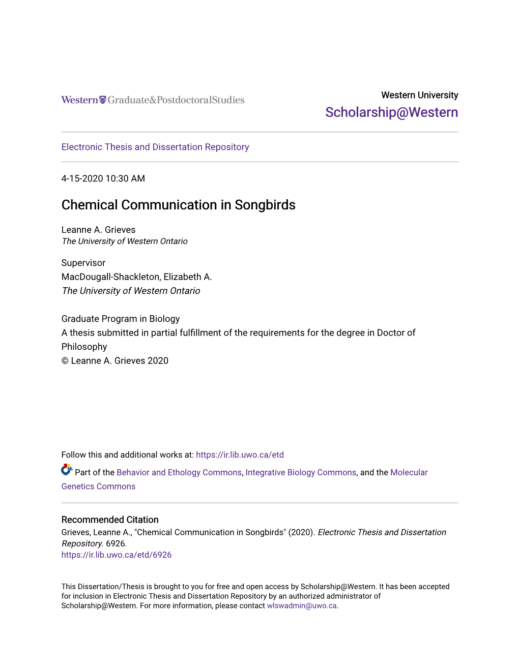 Chemical Communication in Songbirds