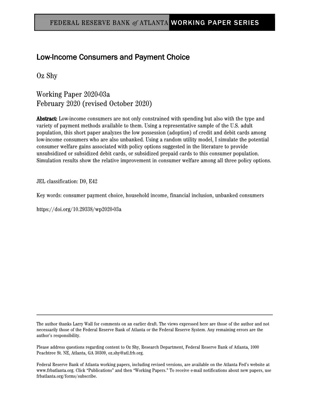 Low-Income Consumers and Payment Choice