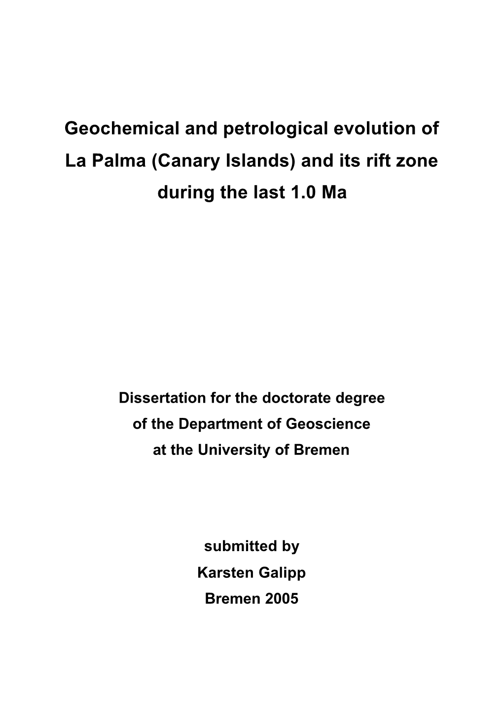 Canary Islands) and Its Rift Zone During the Last 1.0 Ma